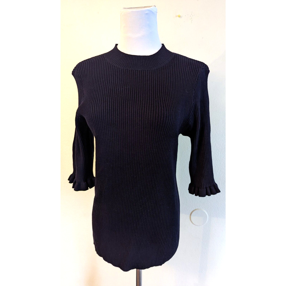 New Anna Rose sz XL Mock Neck Ribbed Knit Sweater Top dark blue S1